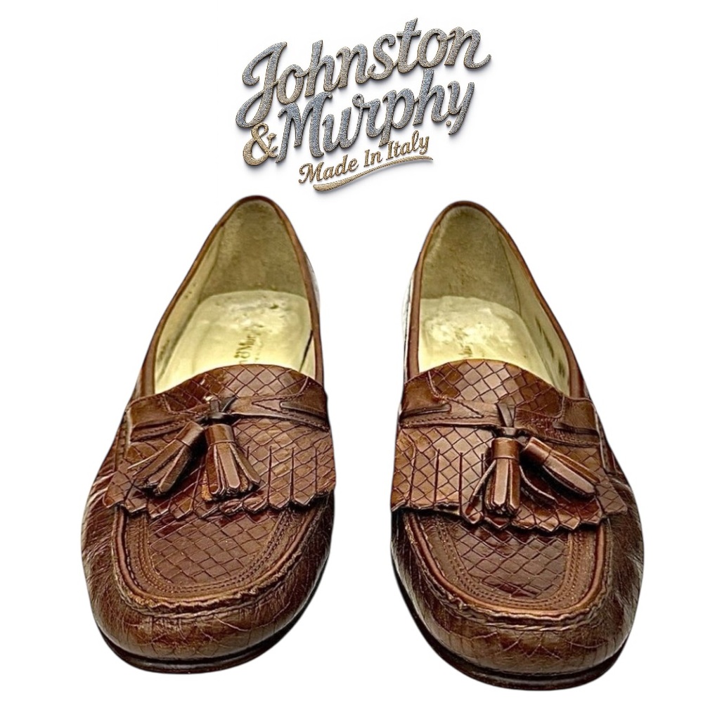 Johnston & Murphy Woven Top Kilt Tassel Leather Loafers Men’s 8.5M Italy